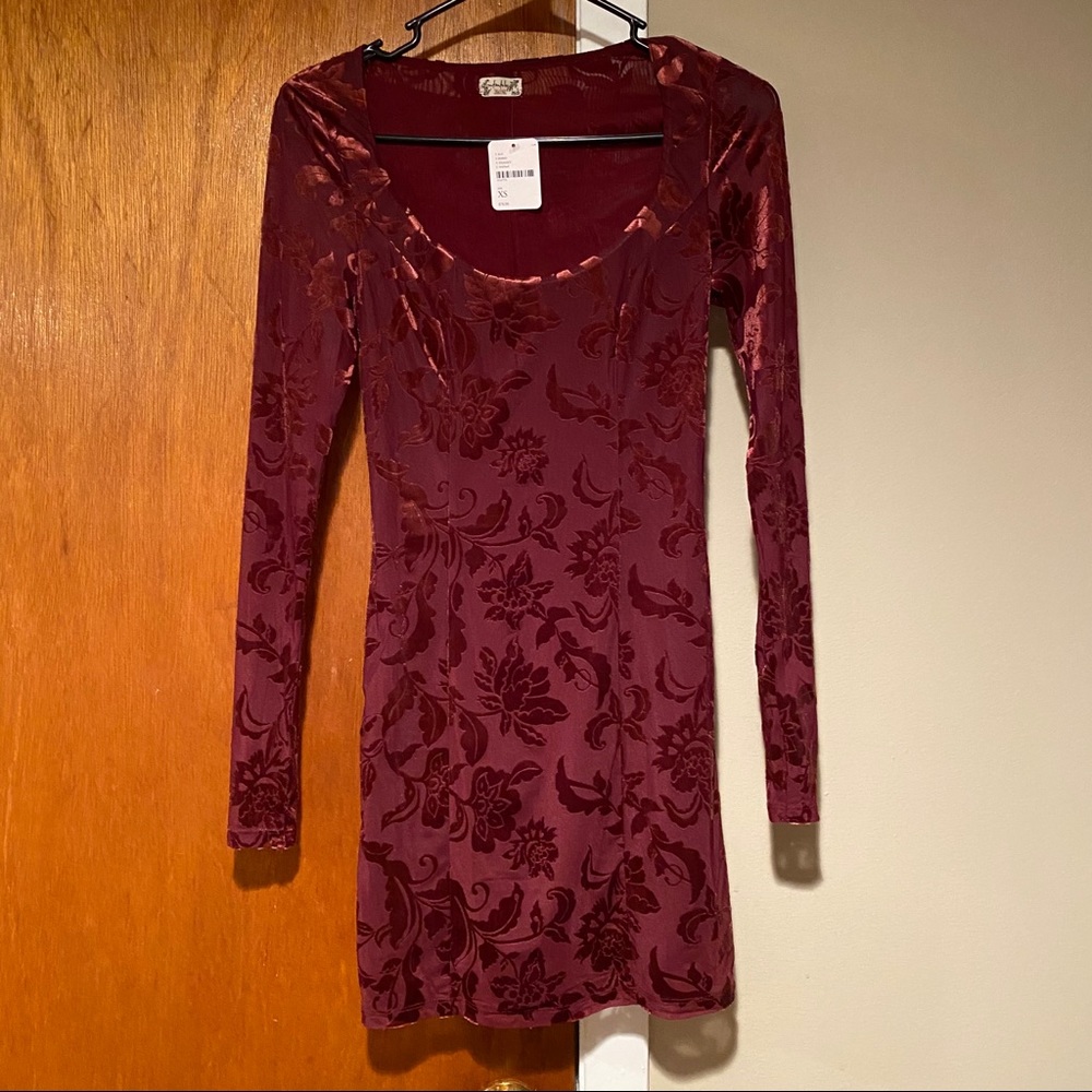 Free People Maroon Jacquard Mini Dress